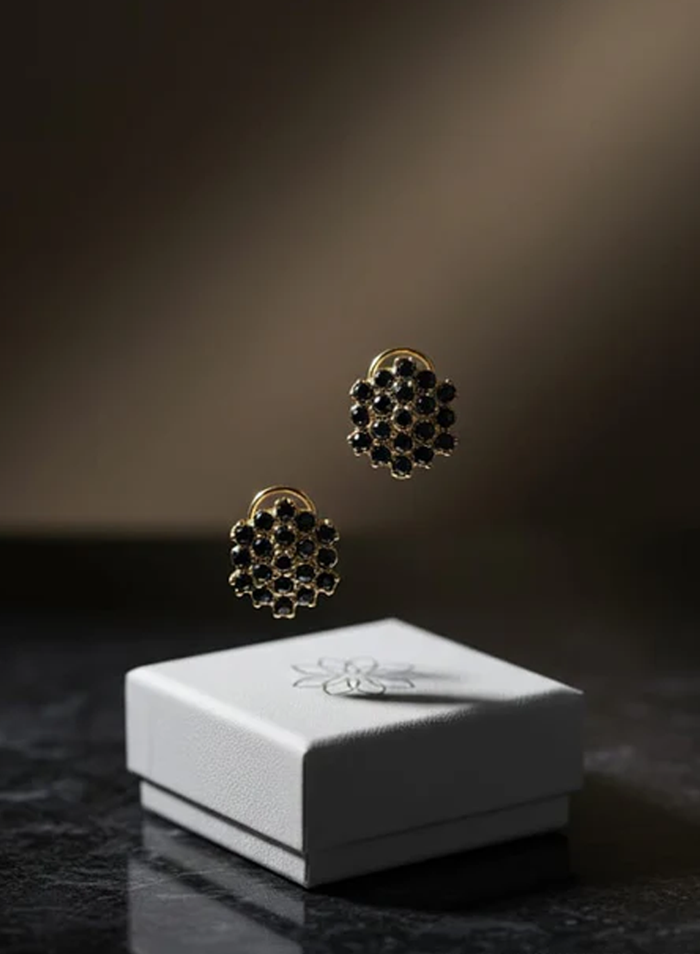 Diamond Cut Black Stone Studs