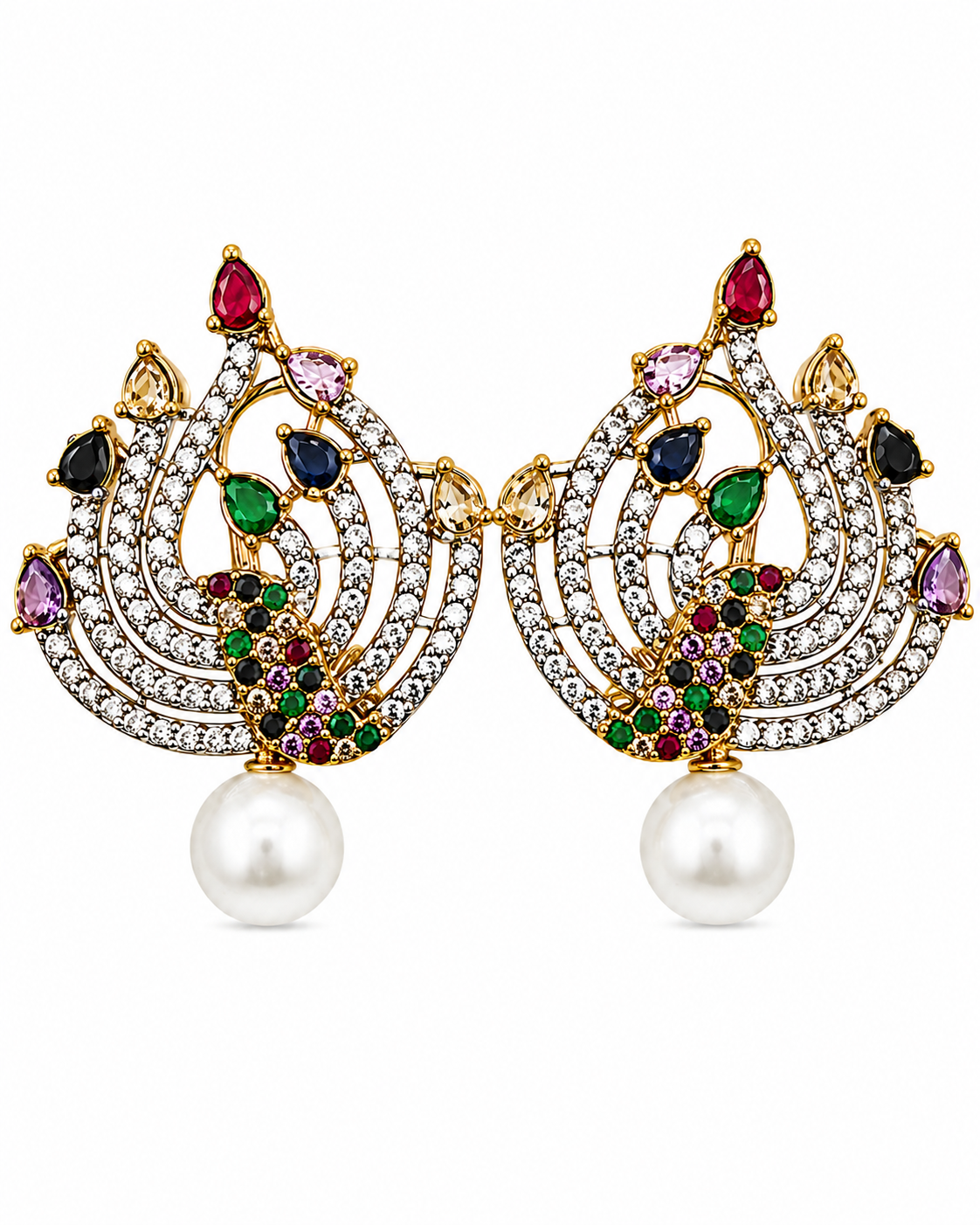 Multi Zirconia pearl drop earrings
