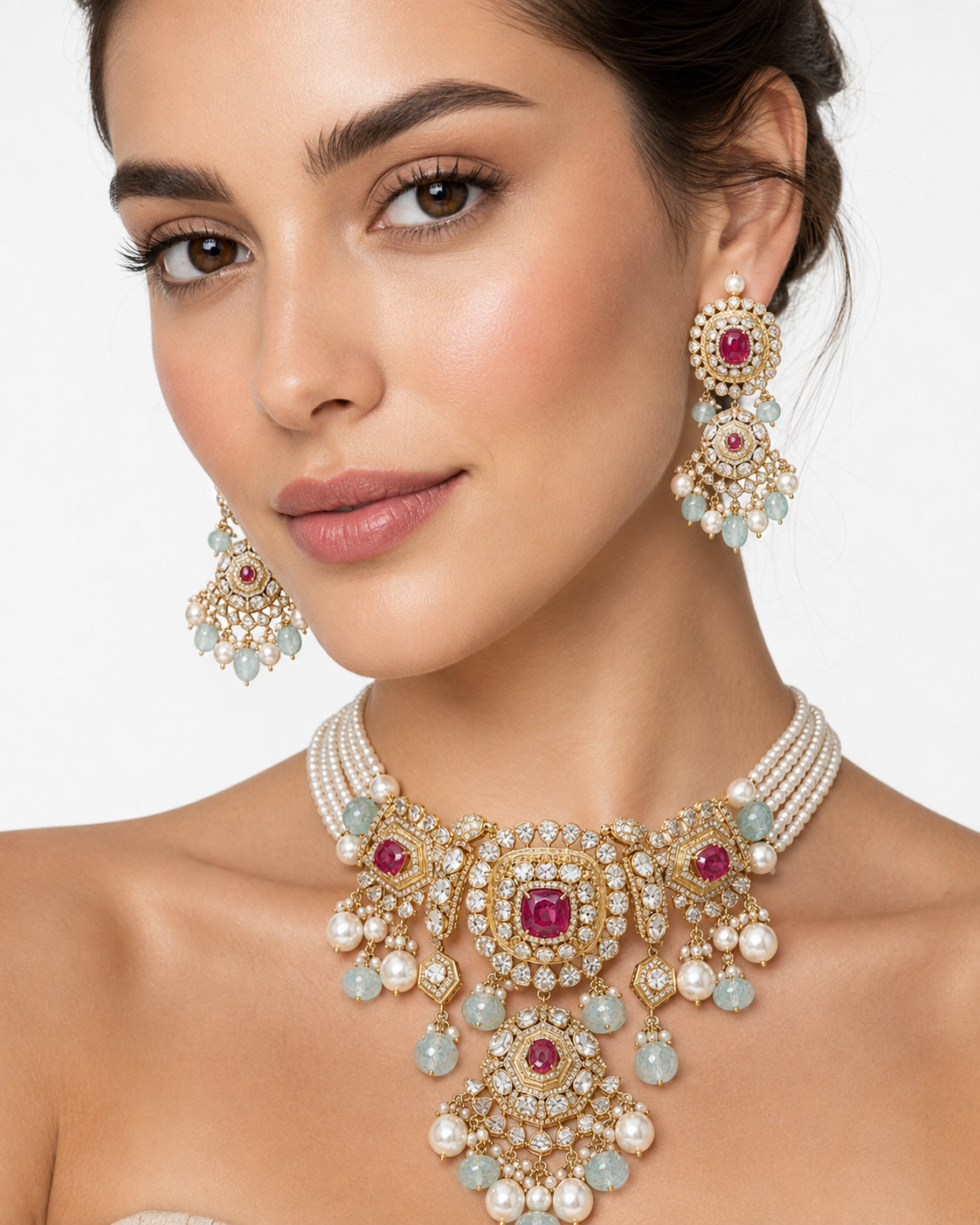 Royal ruby and pearl Set