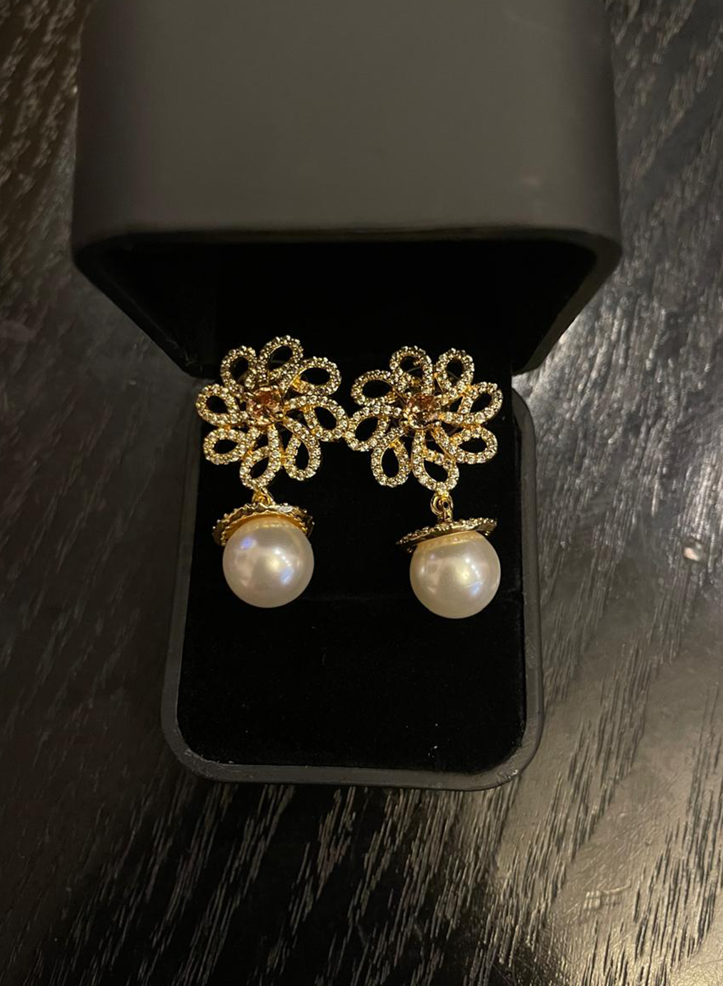 1 karat Floral pearl drop American diamond danglers