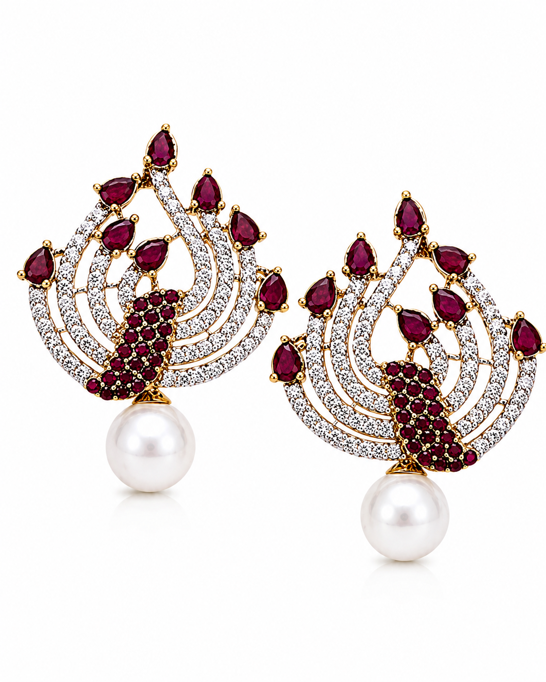 Ruby radiance pearl drop motif stud earrings