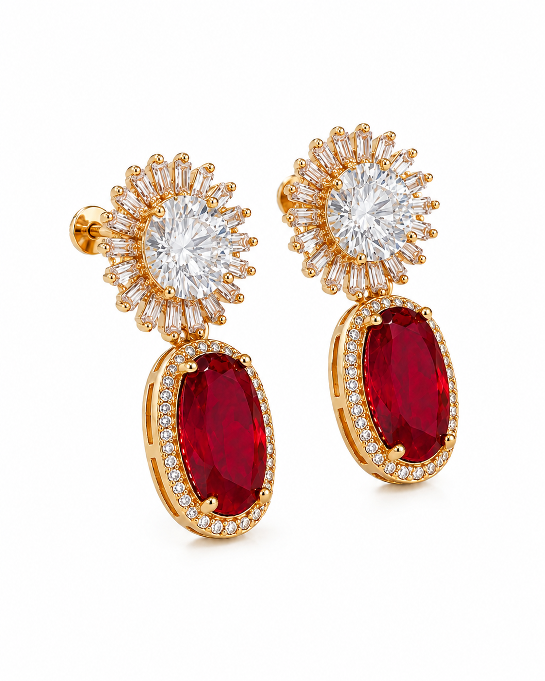 American Diamond-Cubic Zirconia Deep Maroon Earrings
