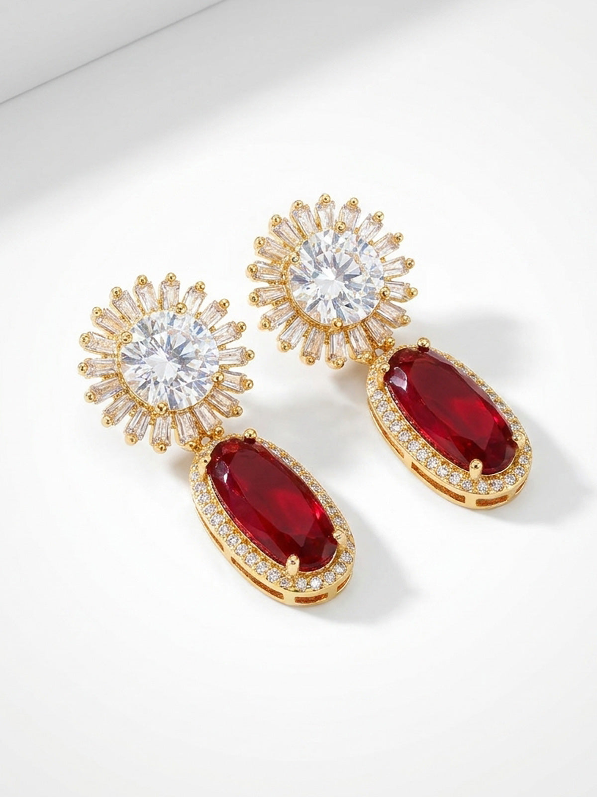 American Diamond-Cubic Zirconia Deep Maroon Earrings