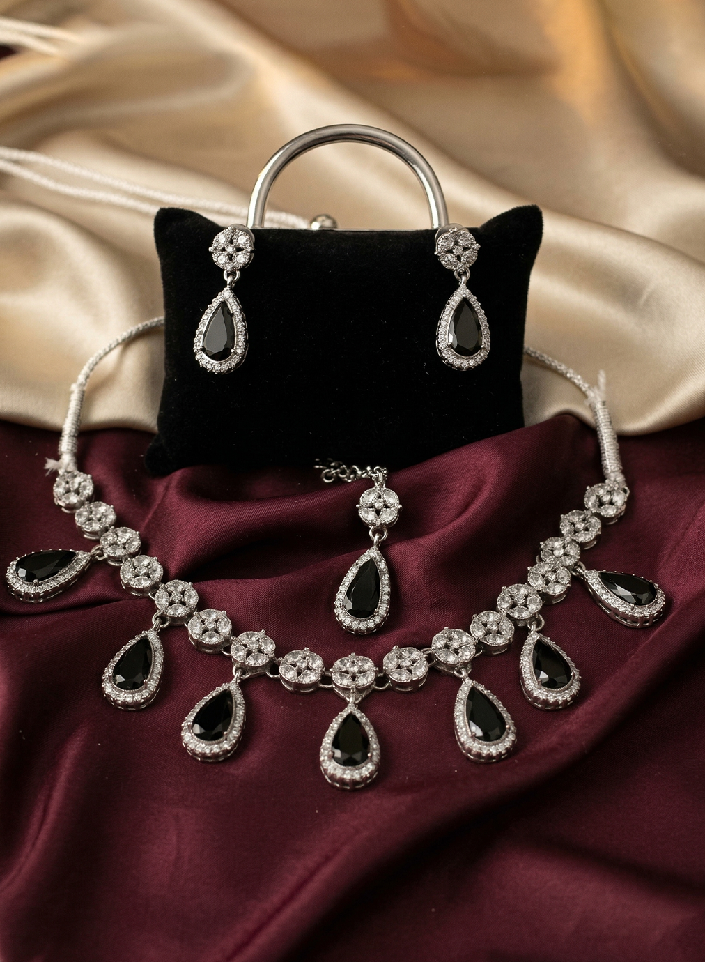 American Diamond-Black & Silver Zircon Necklace Set
