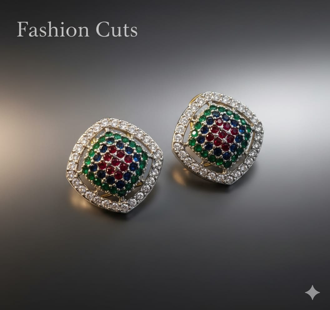 Multi rhomboid zirconia stud earrings