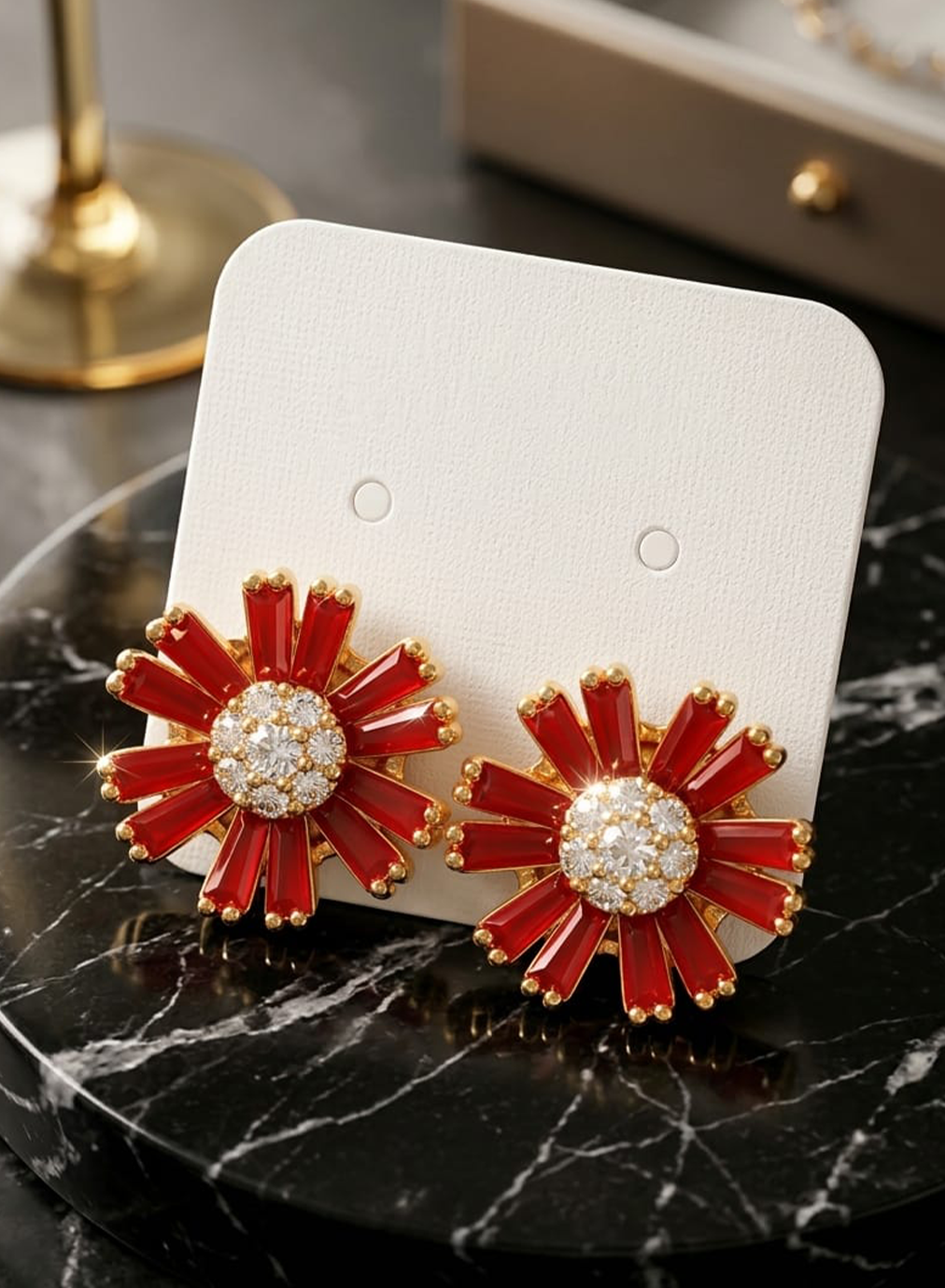 Red Stone Star Studs