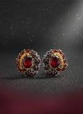Red Stone & diamantes studs
