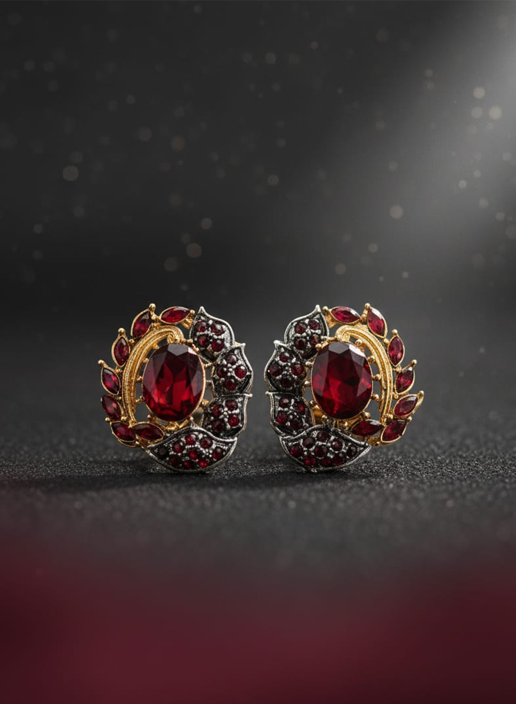 Red Stone & diamantes studs