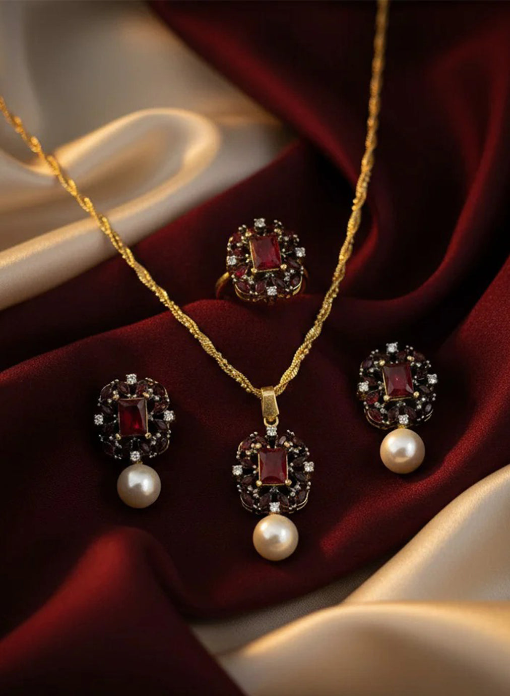 Zircon Red & Pearl Combo Set