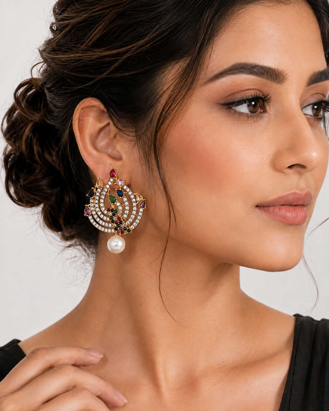 Multi Zirconia pearl drop earrings