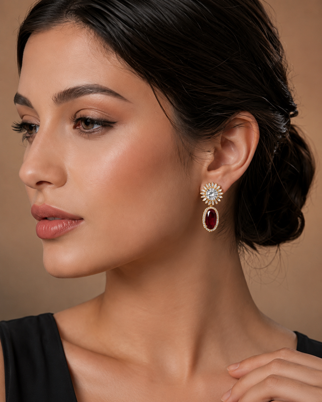 American Diamond-Cubic Zirconia Deep Maroon Earrings