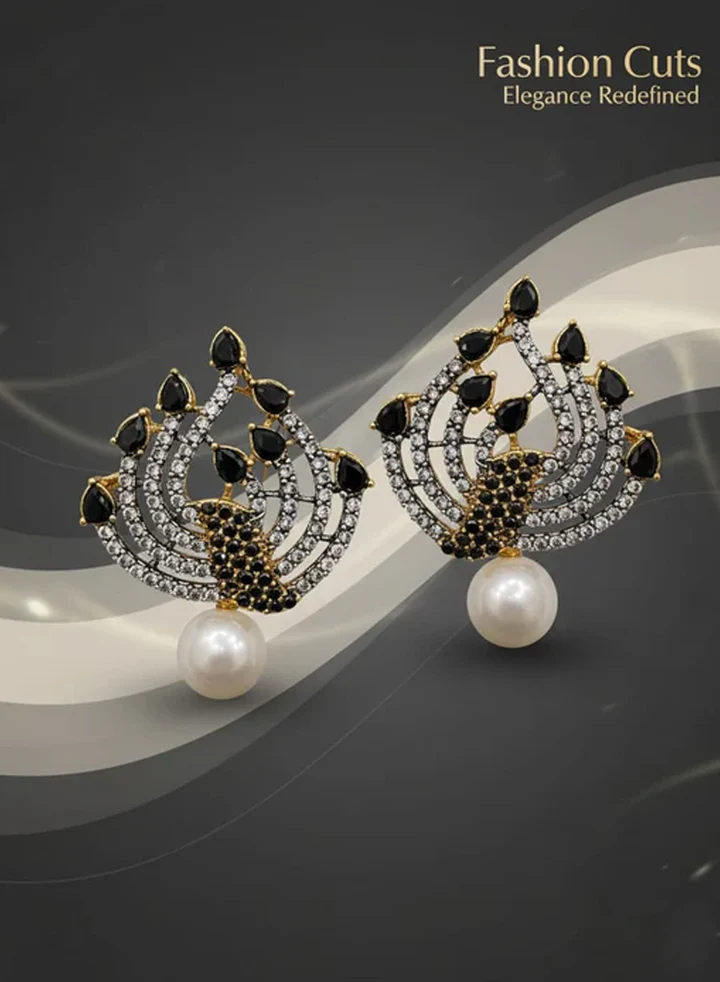 Pearl Drop Peacock Motif Stud Earings