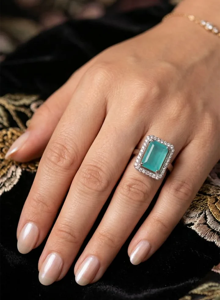 Estele Rhodium Plated Crystal Rings